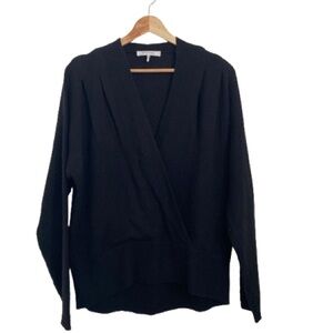 FRAME Denim Black Wrap V-Neck Sweater - Wool & Cashmere Blend - Size M